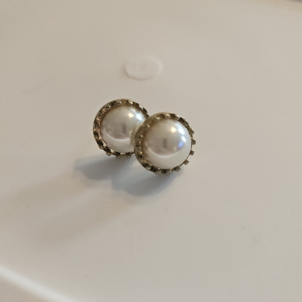 Gold Tone and Faux Pearl Stud Earrings